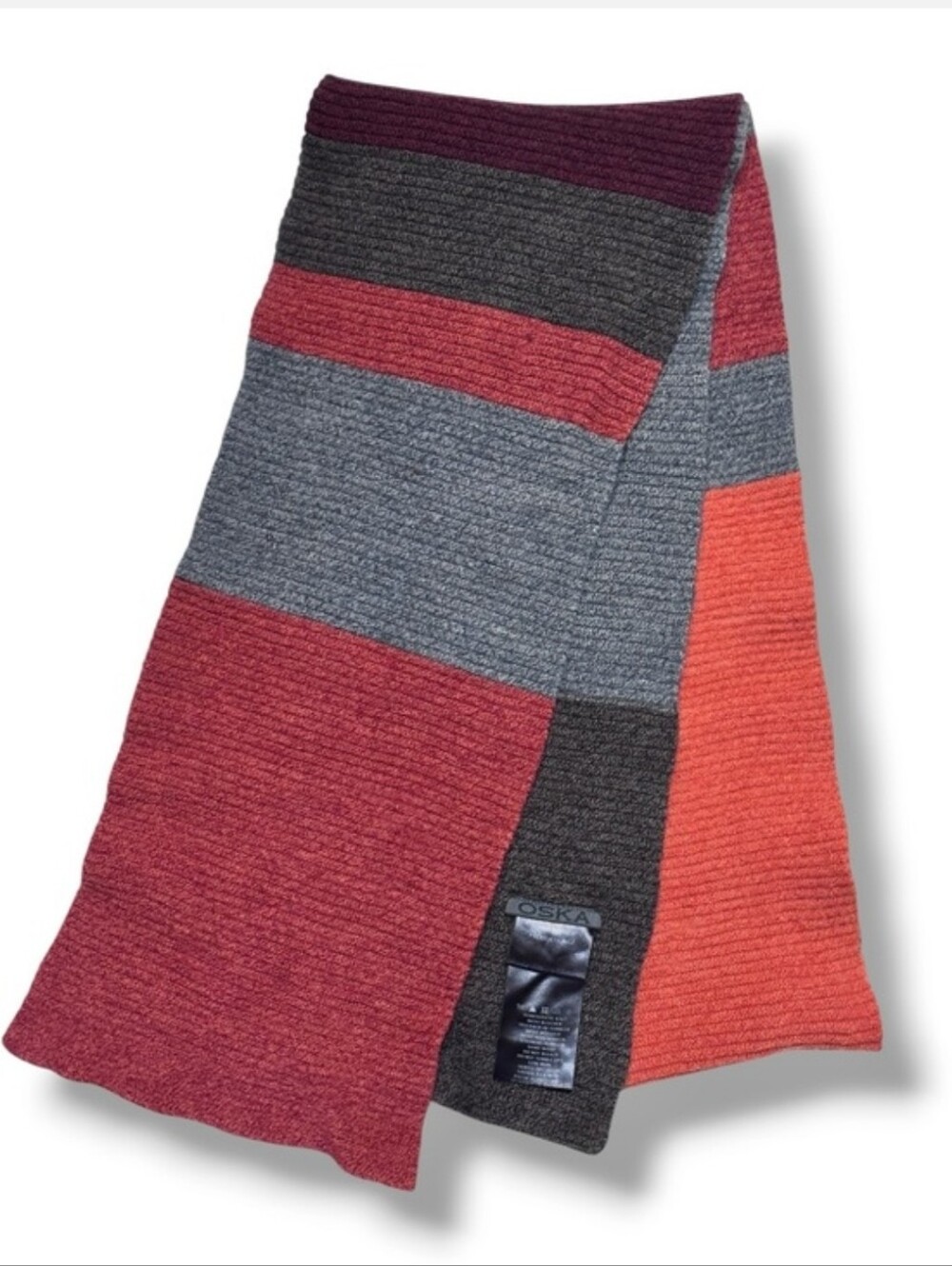 OSKA Ribbed Knit Colorblocked Long Wool Scarf - Picture 6 of 6
